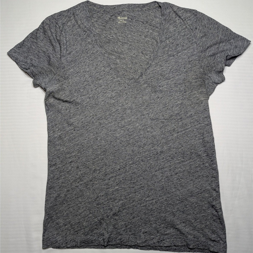 Madewell Whisper Cotton V-Neck Pocket Tee Top Heather Gray Short Sleeve Skirt S‎